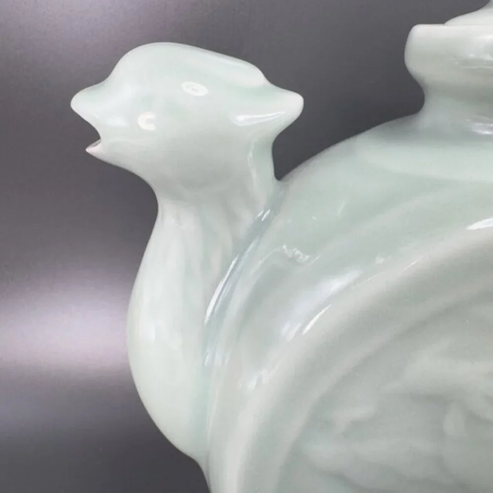 Vintage Chinese Celadon Teapot Phoenix Articulated‎ Lid Jug Carafe Light Green